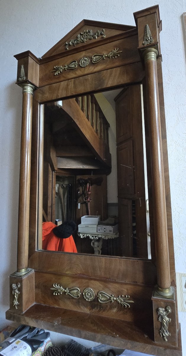 Grand miroir de style Empire / Restauration en acajou et bronzes dorés-photo-7
