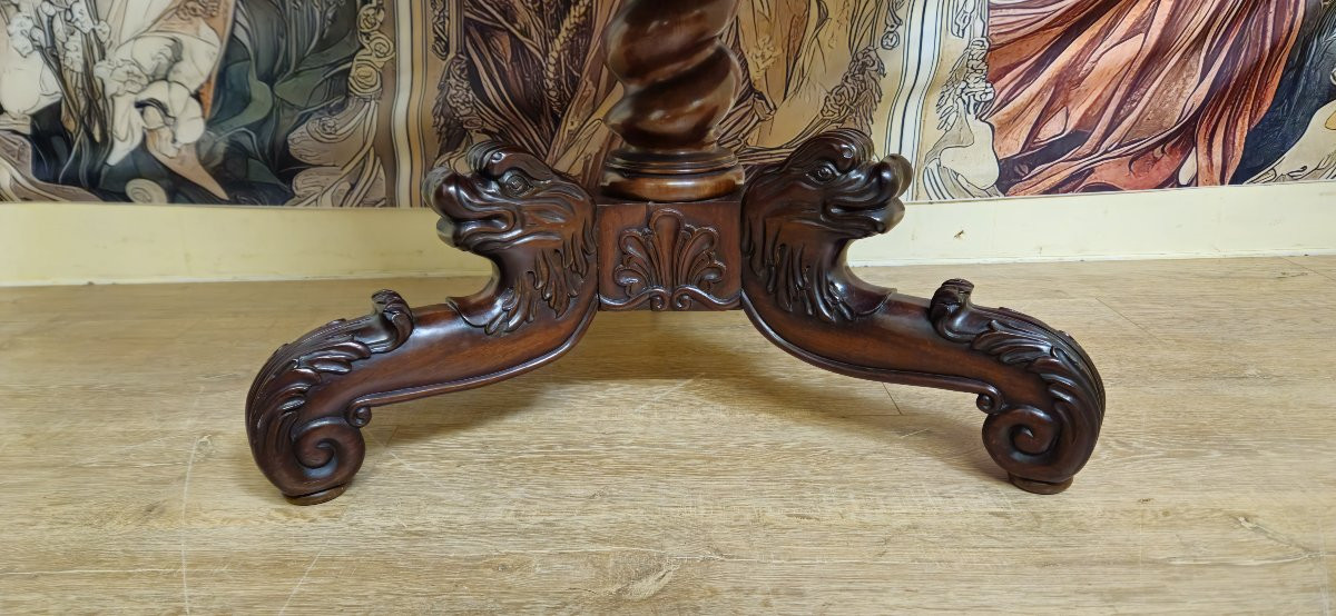 Antique Carved Mahogany Side Table With Marble Top – Empire Period -photo-5