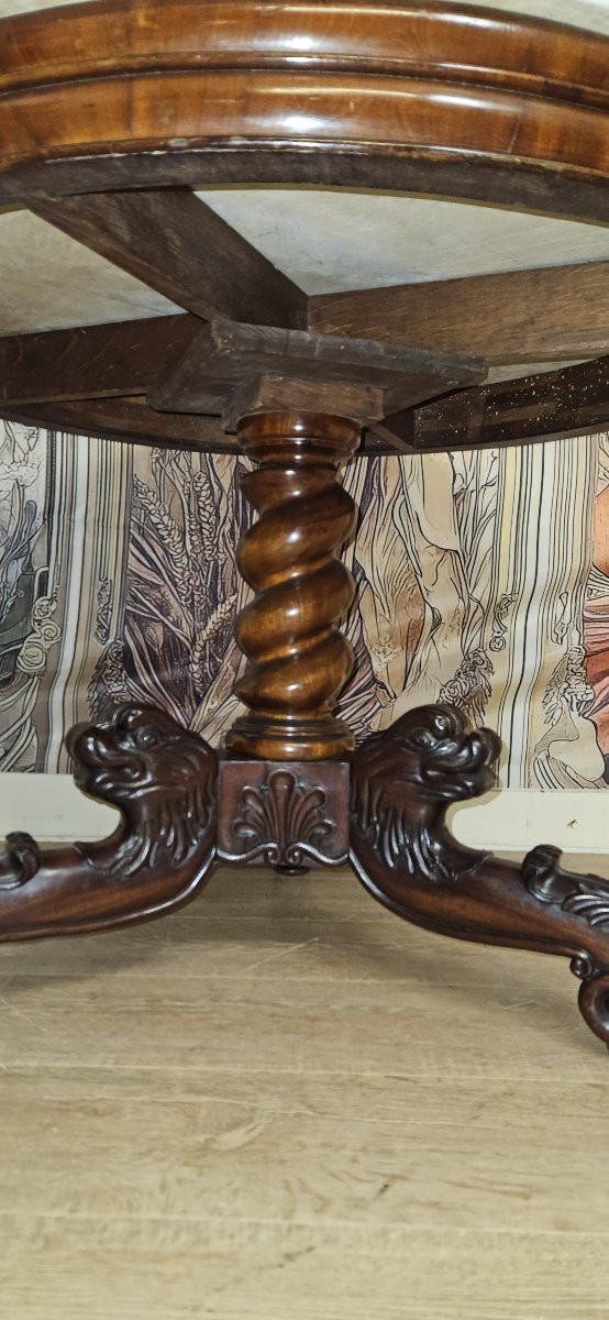 Antique Carved Mahogany Side Table With Marble Top – Empire Period -photo-6