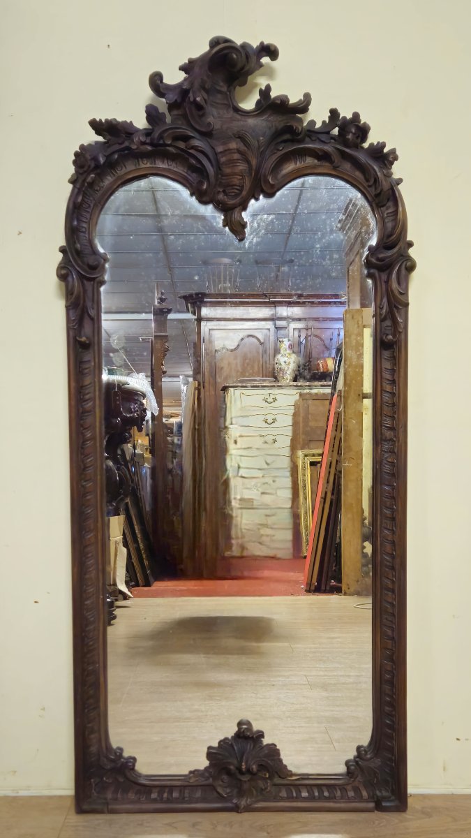 Grand miroir ancien en bois sculpté – Style Louis XV - fin XIXeme    -photo-1