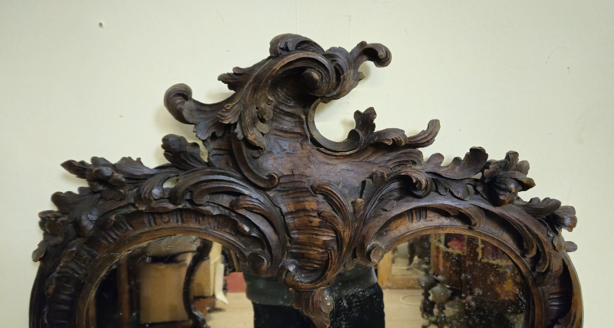 Grand miroir ancien en bois sculpté – Style Louis XV - fin XIXeme    -photo-5