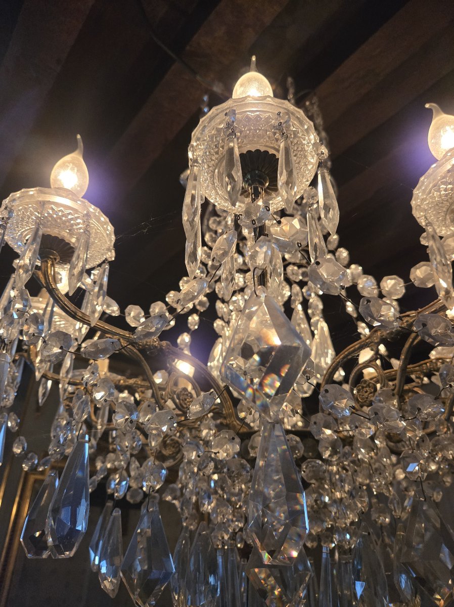 Antique Bronze Chandelier With Baccarat Crystal Pendants – 8 Lights – 19th Century -photo-3