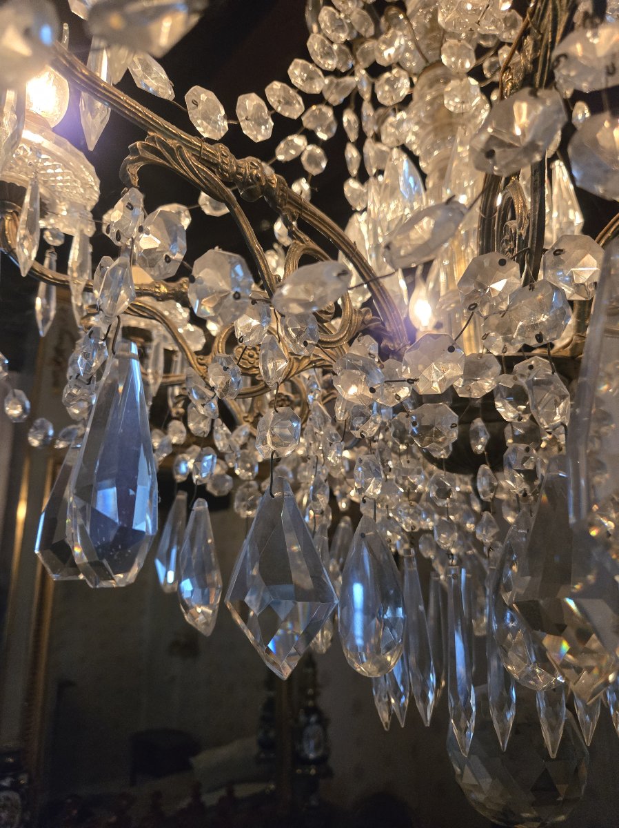 Antique Bronze Chandelier With Baccarat Crystal Pendants – 8 Lights – 19th Century -photo-4