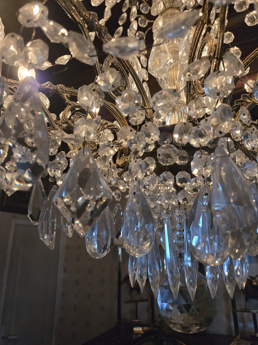 Antique Bronze Chandelier With Baccarat Crystal Pendants – 8 Lights – 19th Century -photo-6