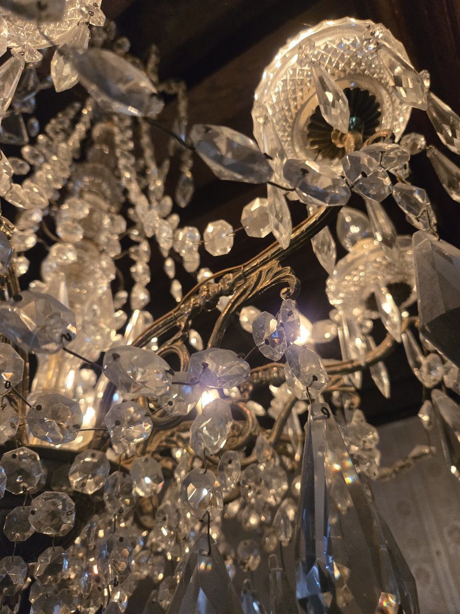 Antique Bronze Chandelier With Baccarat Crystal Pendants – 8 Lights – 19th Century -photo-7
