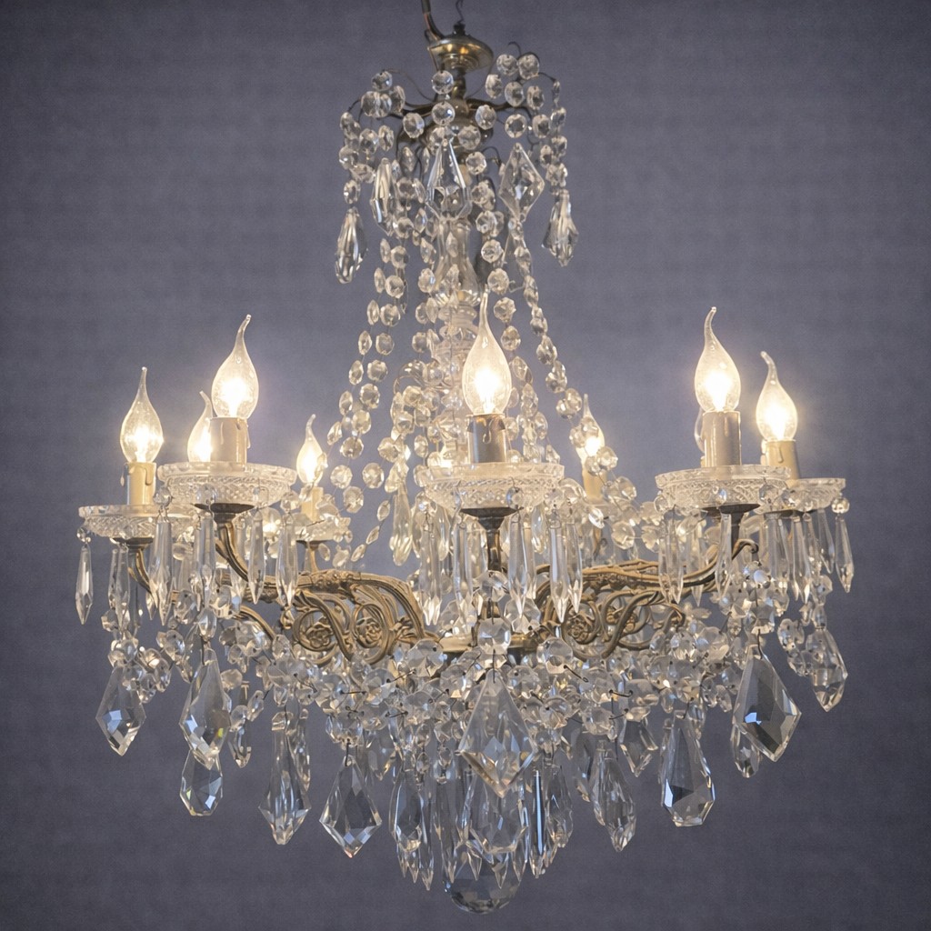 Antique Bronze Chandelier With Baccarat Crystal Pendants – 8 Lights – 19th Century 