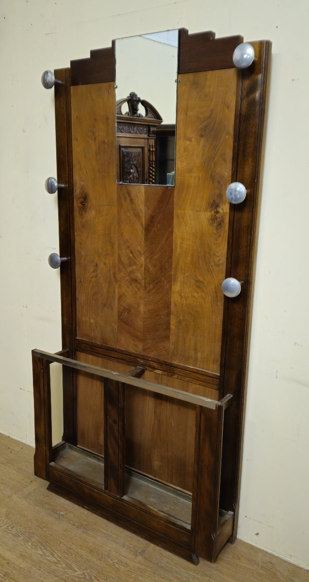 Art Deco Walnut Coat Rack/wardrobe With Mirror-photo-1