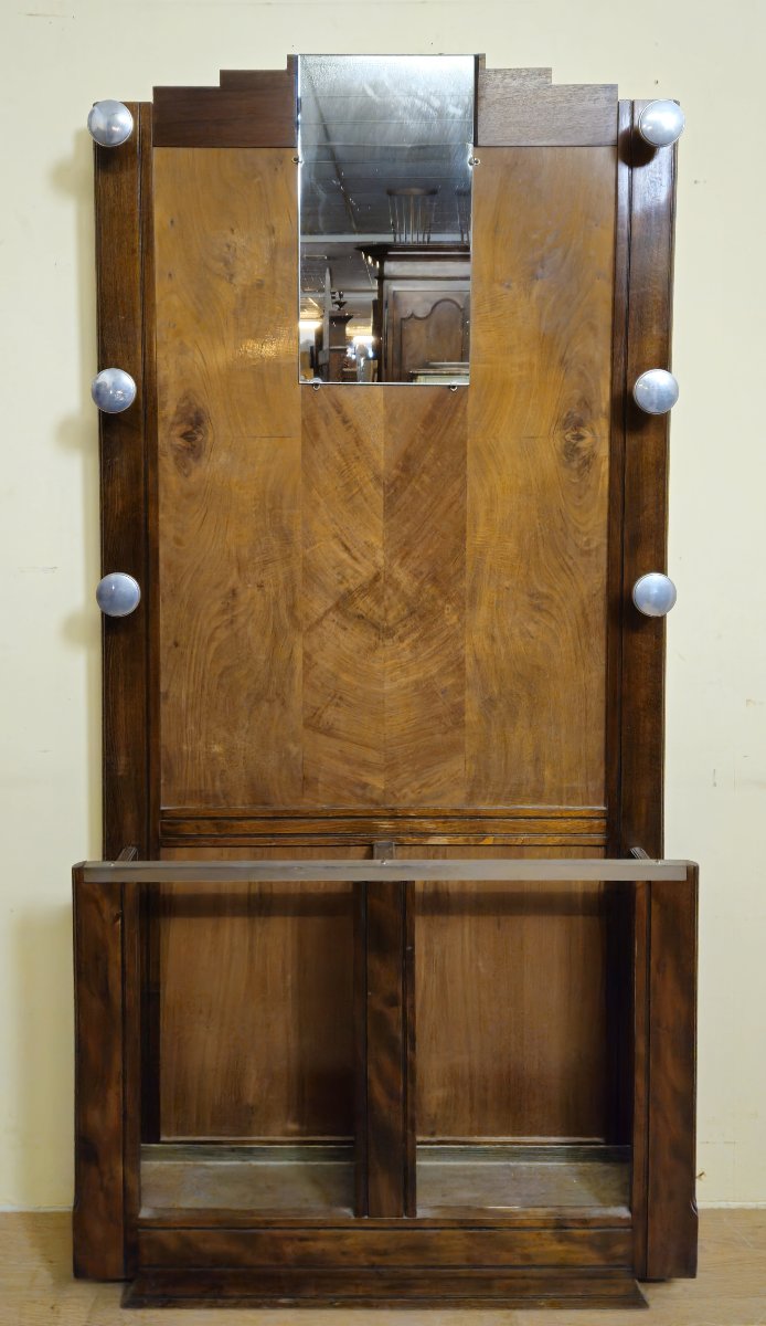Art Deco Walnut Coat Rack/wardrobe With Mirror-photo-2