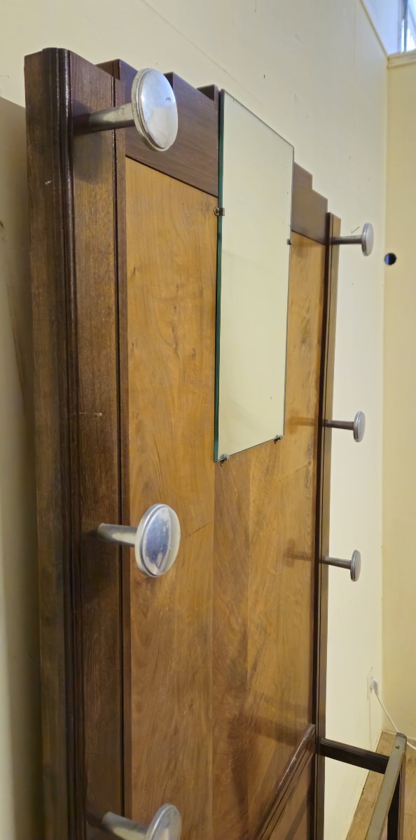 Art Deco Walnut Coat Rack/wardrobe With Mirror-photo-4