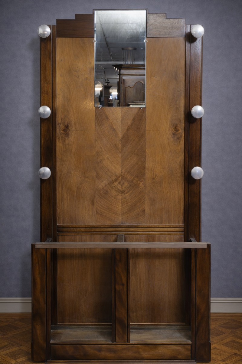Art Deco Walnut Coat Rack/wardrobe With Mirror