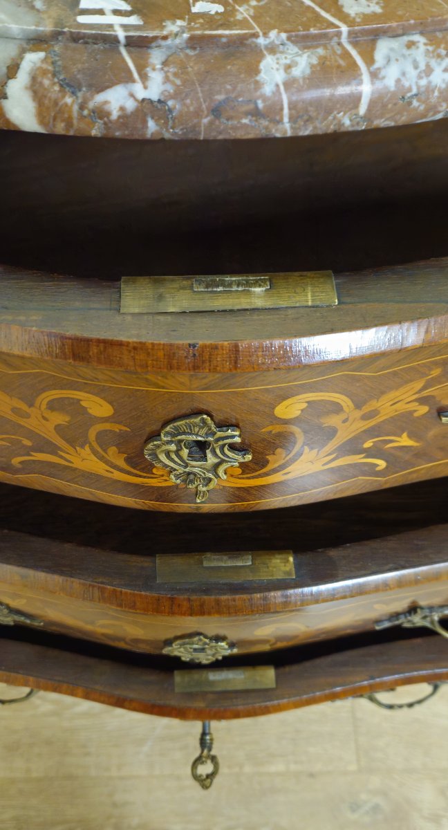 Louis XV Style Marquetry Commode – 3 Drawers – Marble Top – Gilt Bronze – 19th Century -photo-5