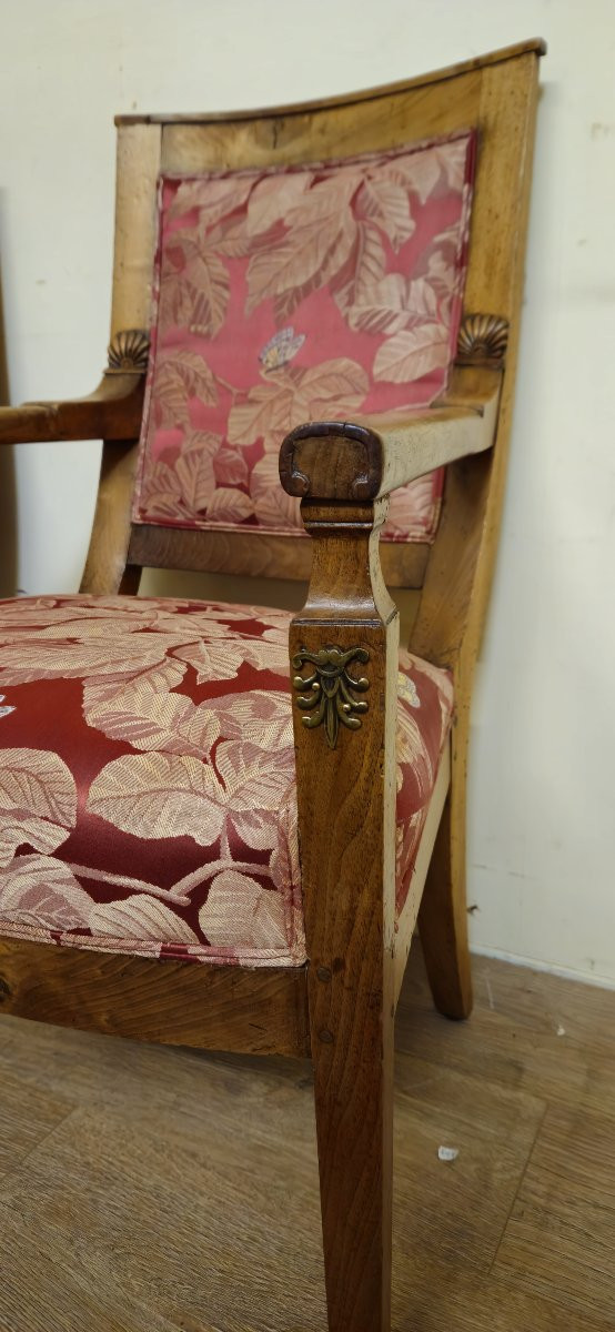 Paire de fauteuils anciens en noyer – époque Empire / Restauration – -photo-6