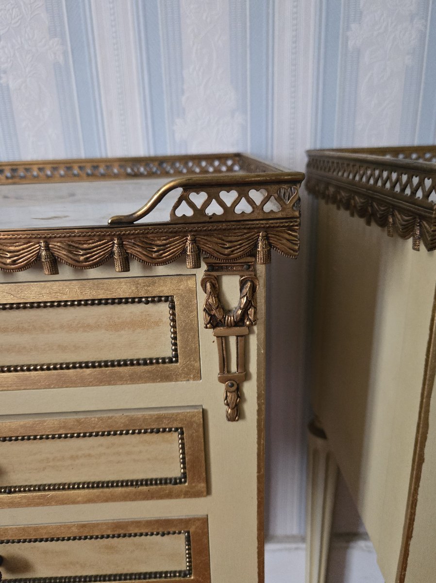 Pair Of Venetian Louis XVI Style Bedside Tables/nightstands – Marble Tops -photo-4