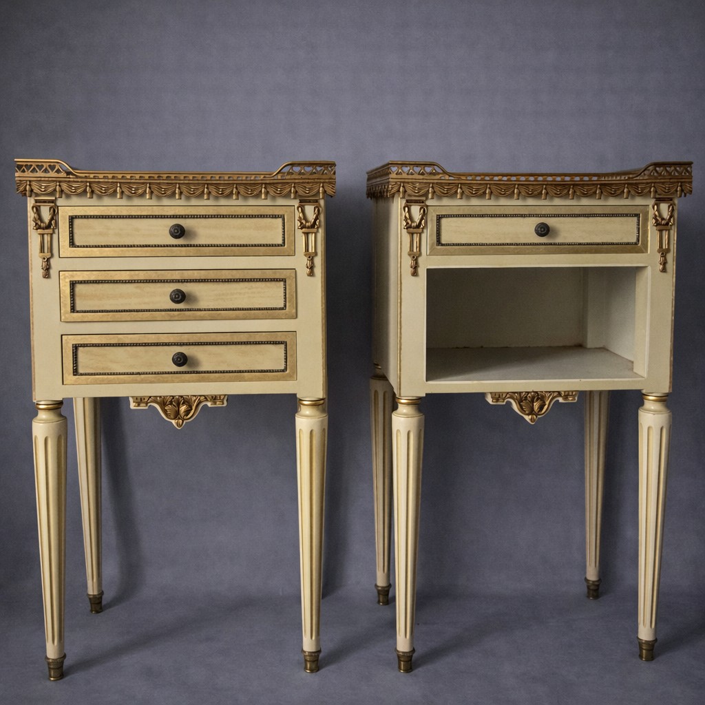Pair Of Venetian Louis XVI Style Bedside Tables/nightstands – Marble Tops 