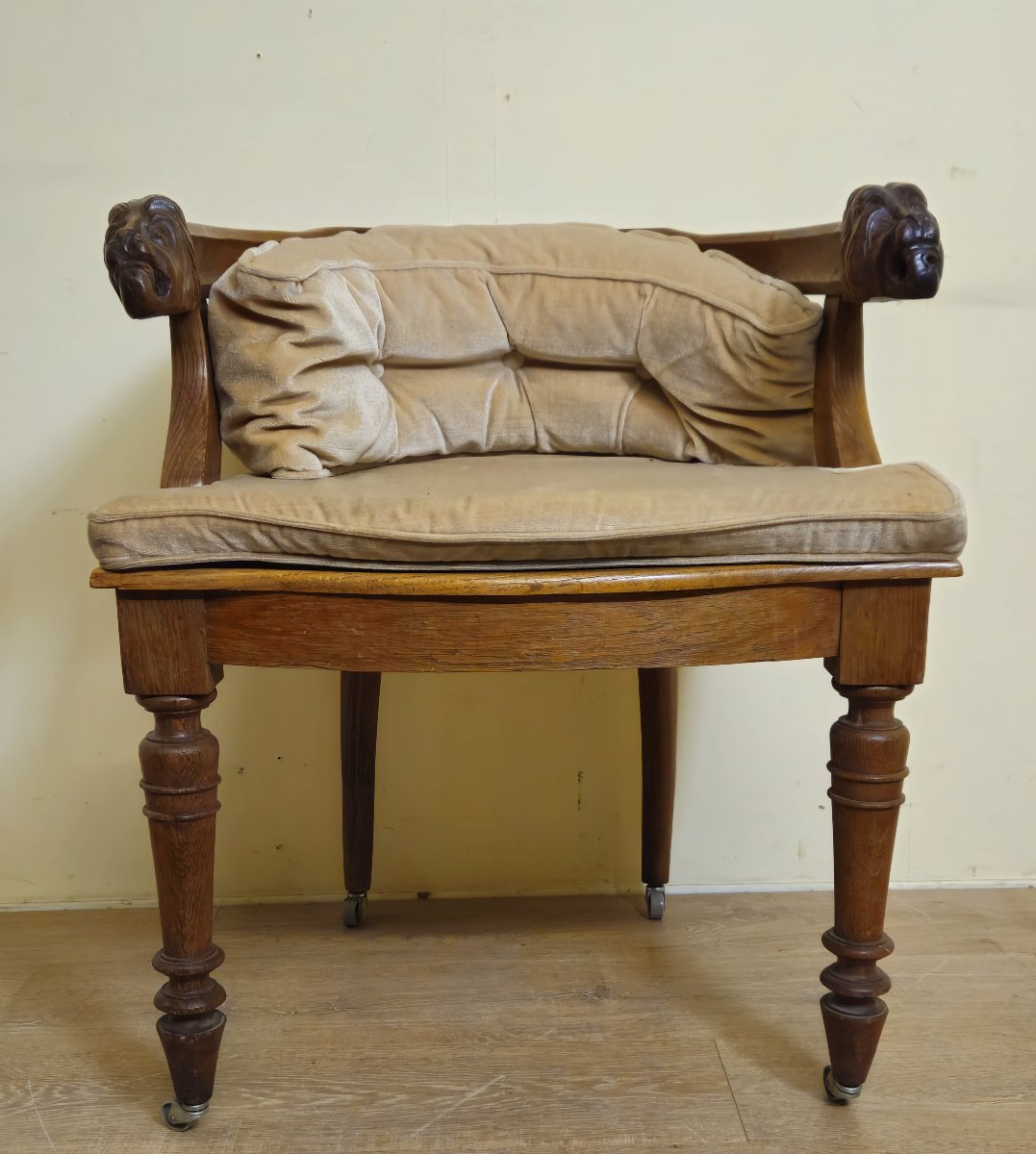 Antique Renaissance-style Carved Wooden Office Chair – Cane Seat – 19th Century-photo-1