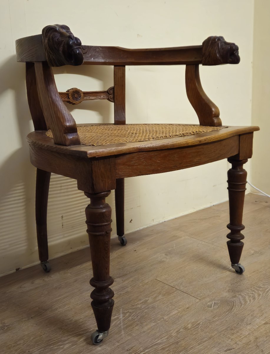 Antique Renaissance-style Carved Wooden Office Chair – Cane Seat – 19th Century-photo-3