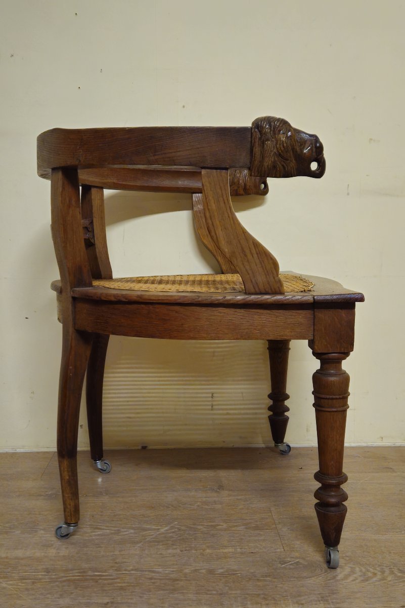 Antique Renaissance-style Carved Wooden Office Chair – Cane Seat – 19th Century-photo-4