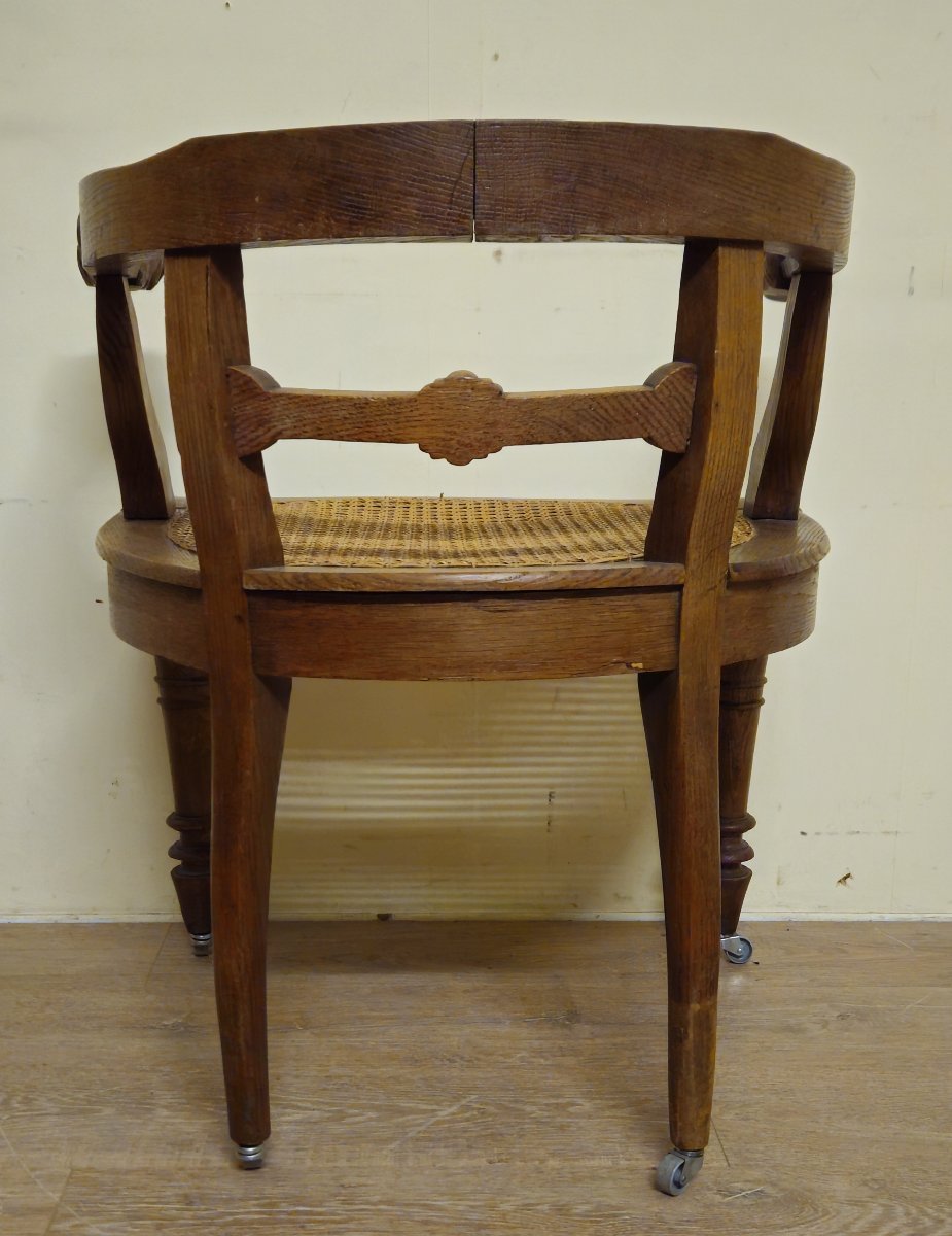 Antique Renaissance-style Carved Wooden Office Chair – Cane Seat – 19th Century-photo-5