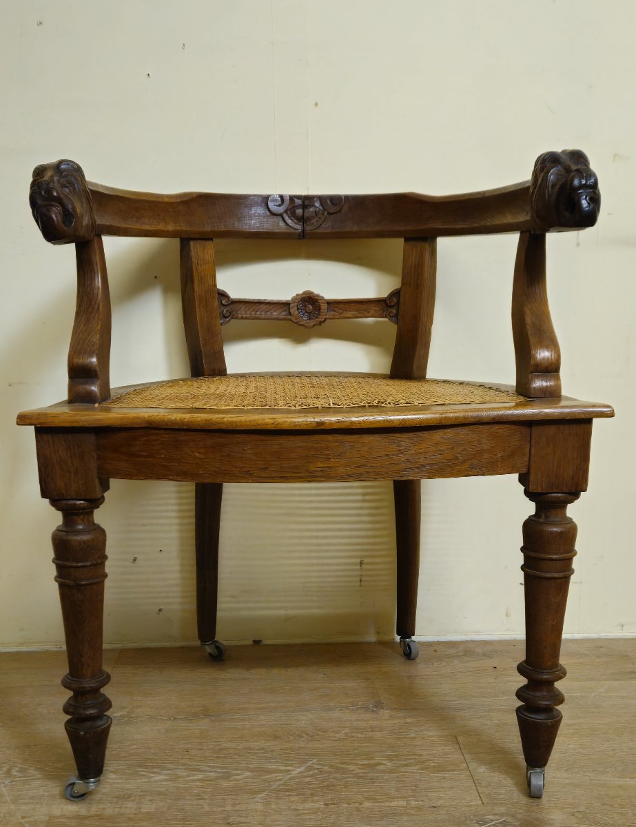 Antique Renaissance-style Carved Wooden Office Chair – Cane Seat – 19th Century-photo-6