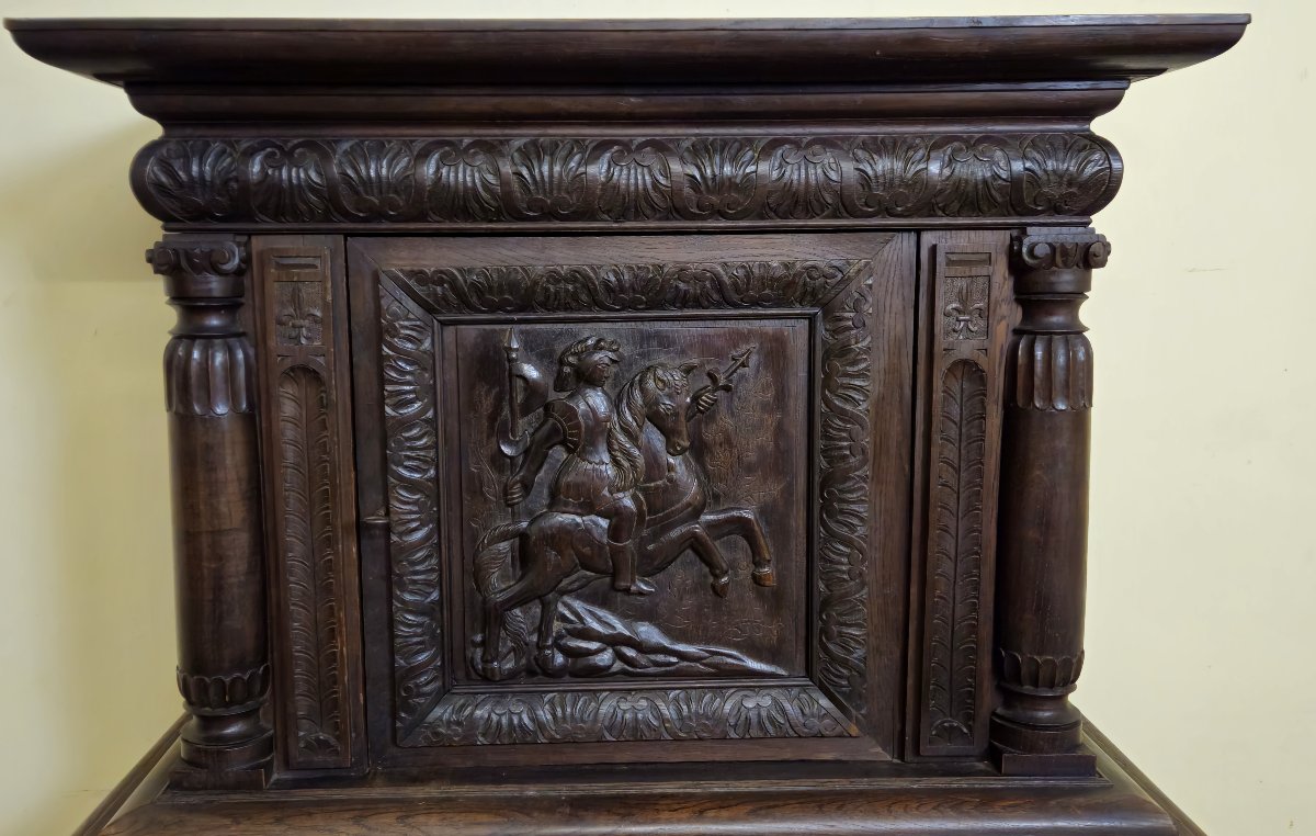 Two-part Cabinet - Antique Renaissance-style Cabinet In Carved Oak – -photo-3