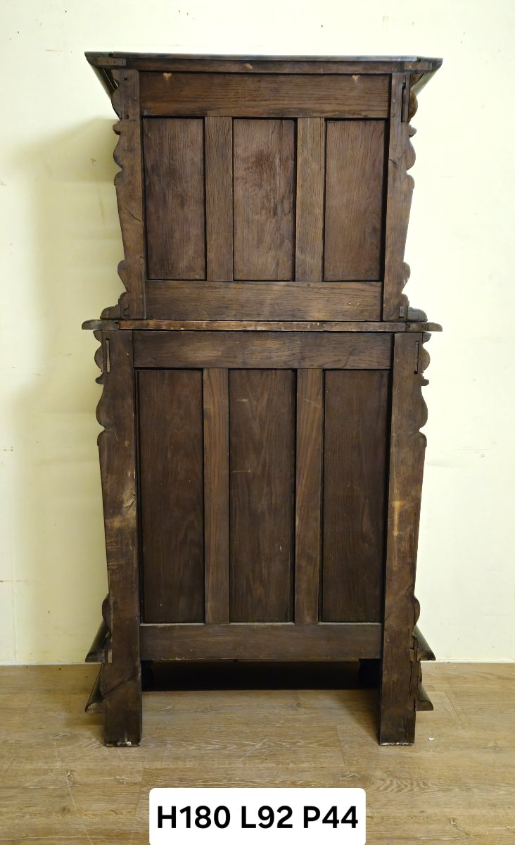 Two-part Cabinet - Antique Renaissance-style Cabinet In Carved Oak – -photo-7