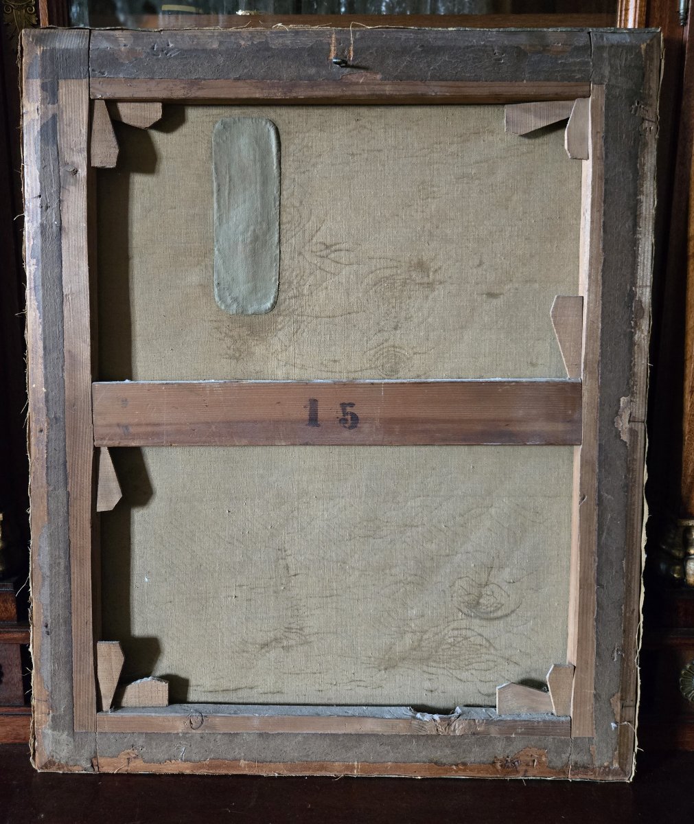 Portrait de jeune femme au collier de perles – Huile sur toile – Époque XIXe-photo-6