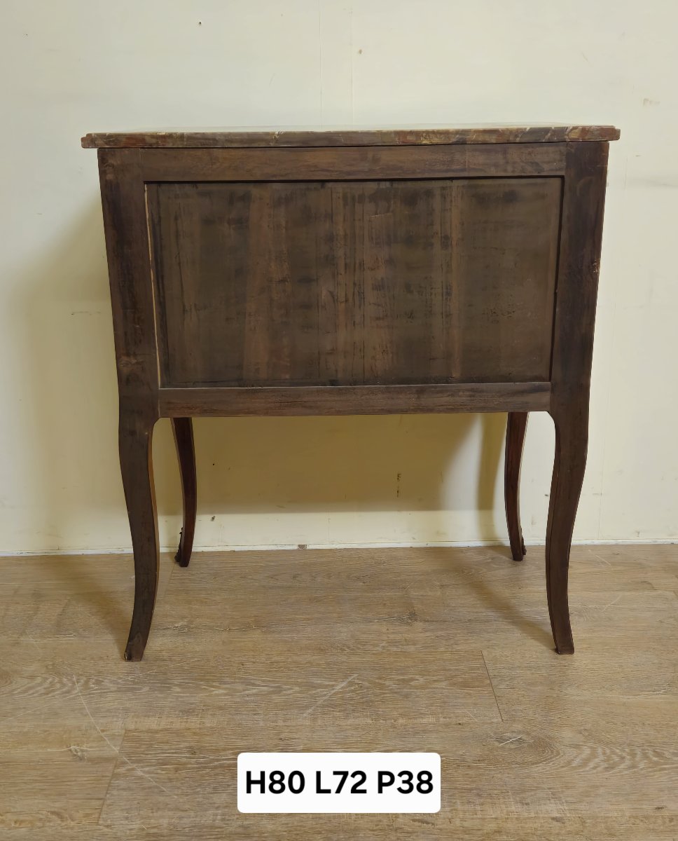 Commode sauteuse de style Louis XV a ressaut en marqueterie-photo-1
