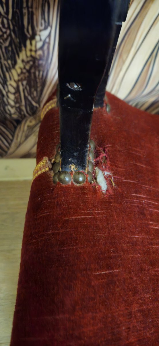 Antique Armchair In The Italian Neo-renaissance/savonarola Style – Red Velvet – Blackened Wood -photo-6