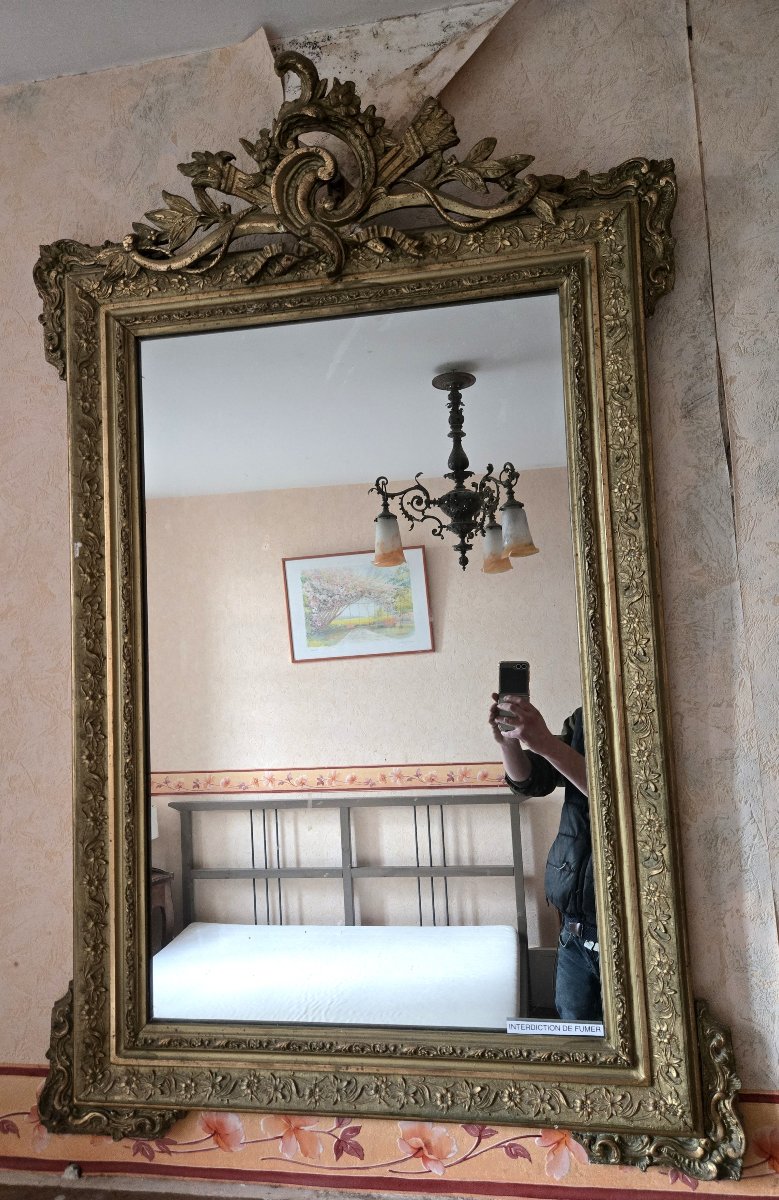 Miroir doré ancien à fronton sculpté – époque Napoléon III - XIXeme-photo-2