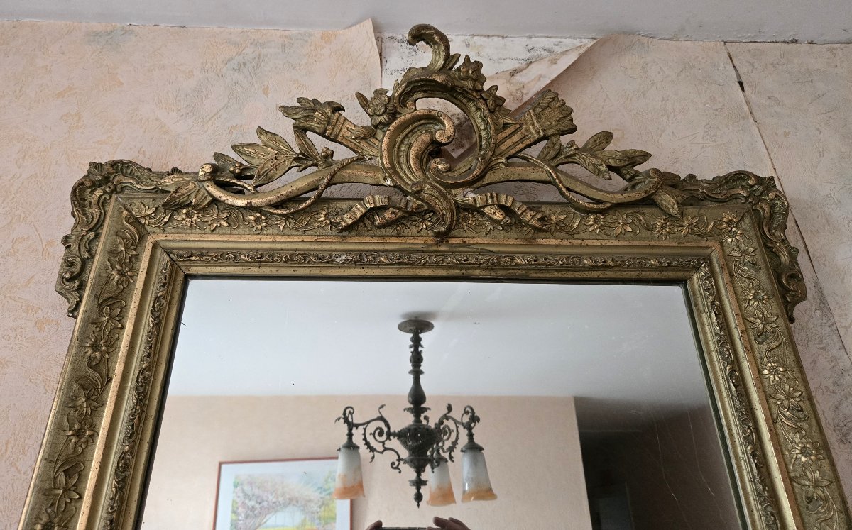 Miroir doré ancien à fronton sculpté – époque Napoléon III - XIXeme-photo-5