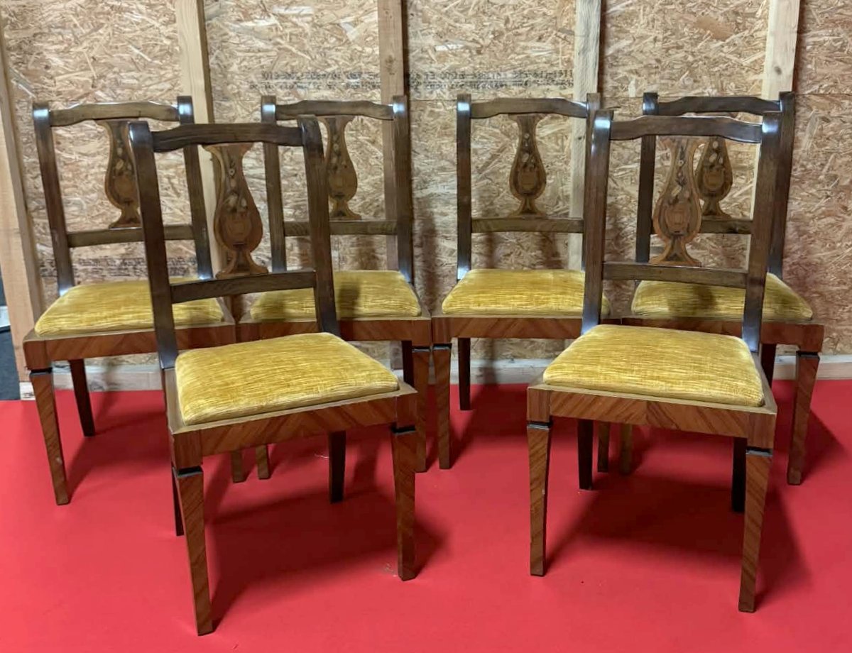 Suite de 6 chaises marquetées – Style Biedermeier / Restauration-photo-7