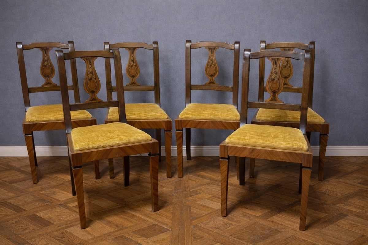 Suite de 6 chaises marquetées – Style Biedermeier / Restauration