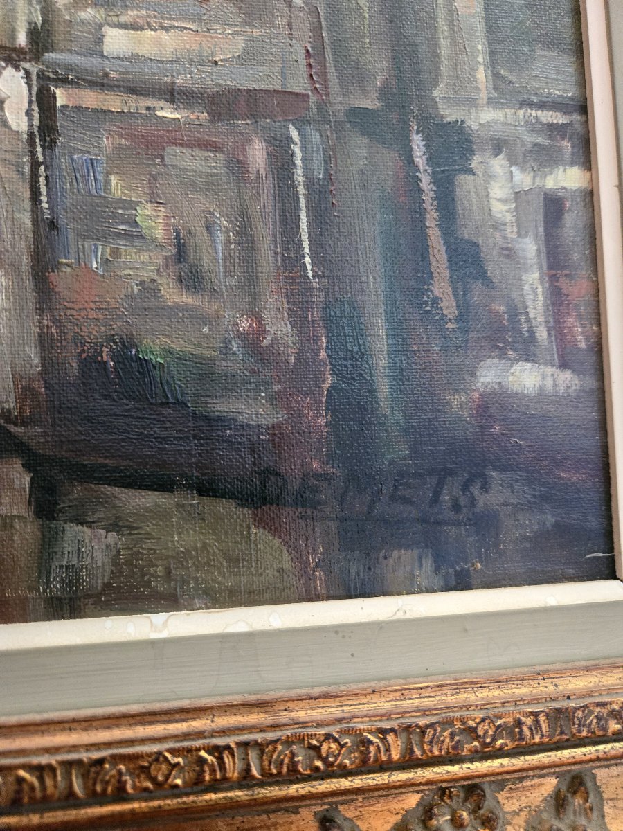 Antique Painting – Oil On Canvas – View Of A District Of Bruges – 20th Century-photo-5