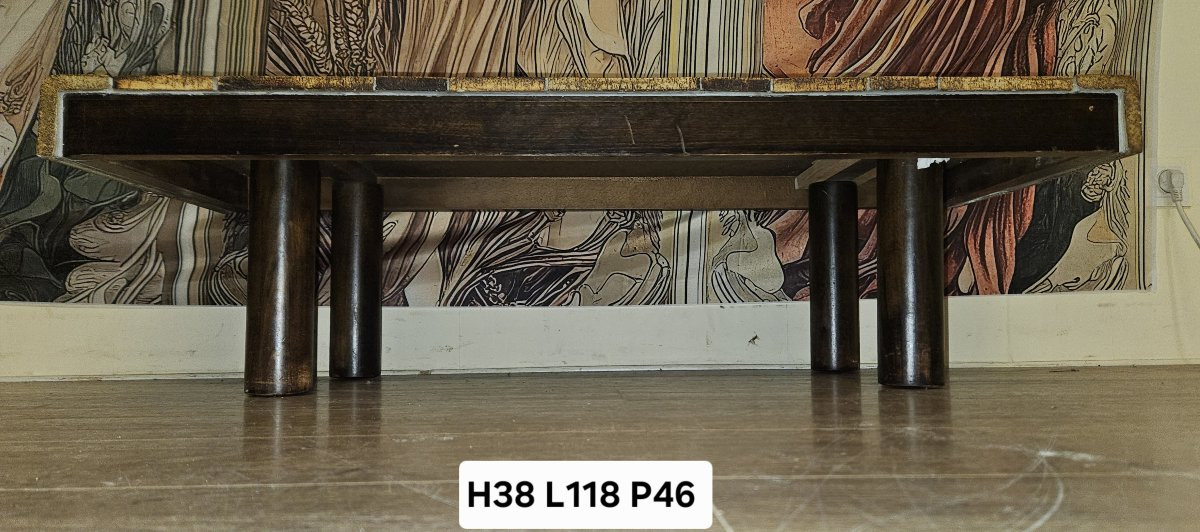 Table basse vintage en céramique – Roger Capron Vallauris – Décor herbier – Années 50/60 -photo-8