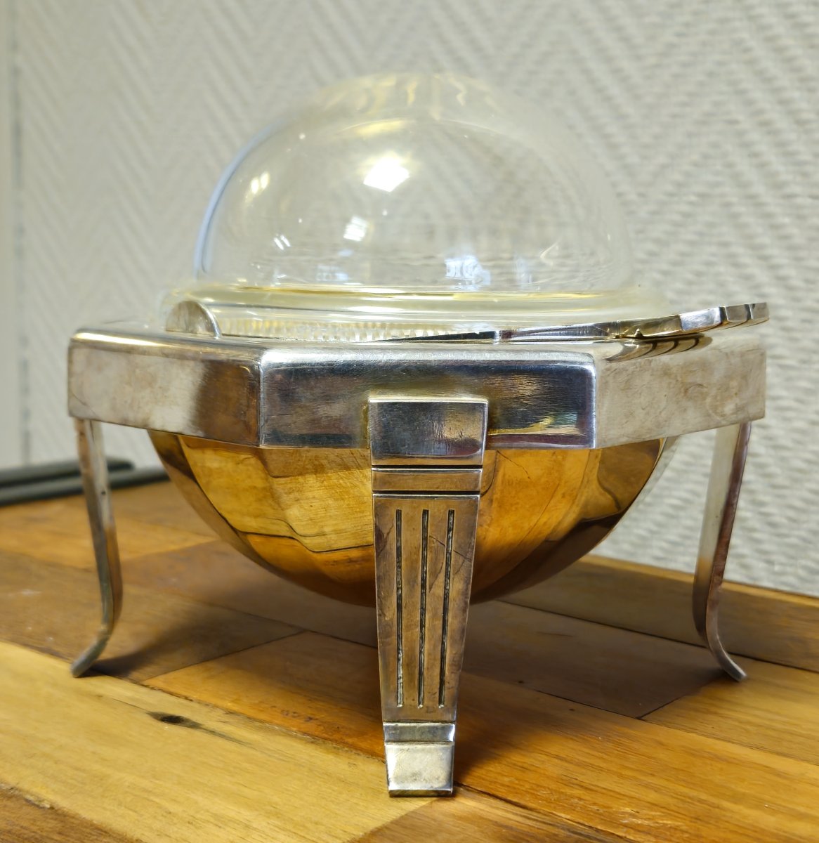 Coupe a caviar époque Art Déco en métal argenté et verrerie – Années 1930 -photo-2