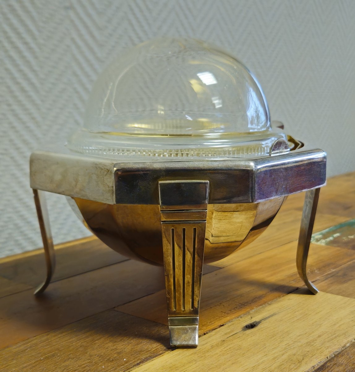 Coupe a caviar époque Art Déco en métal argenté et verrerie – Années 1930 -photo-3