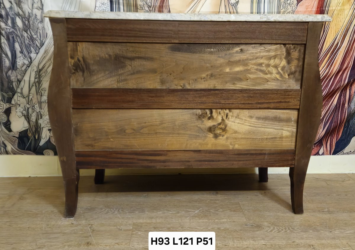 Commode galbée style Louis XV marquetée – Plateau marbre – Bronzes dorés -  -photo-8