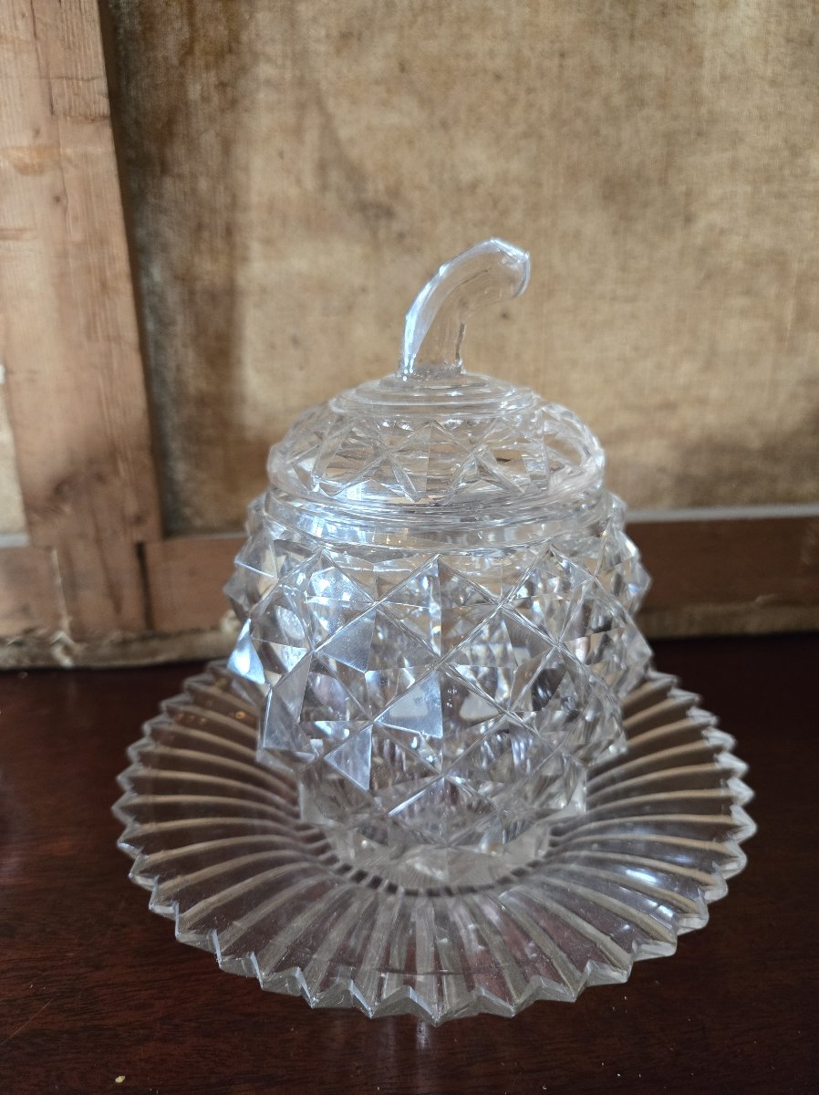 Paire de pots couverts en ananas en cristal taillé avec présentoirs – H 19 cm -photo-3