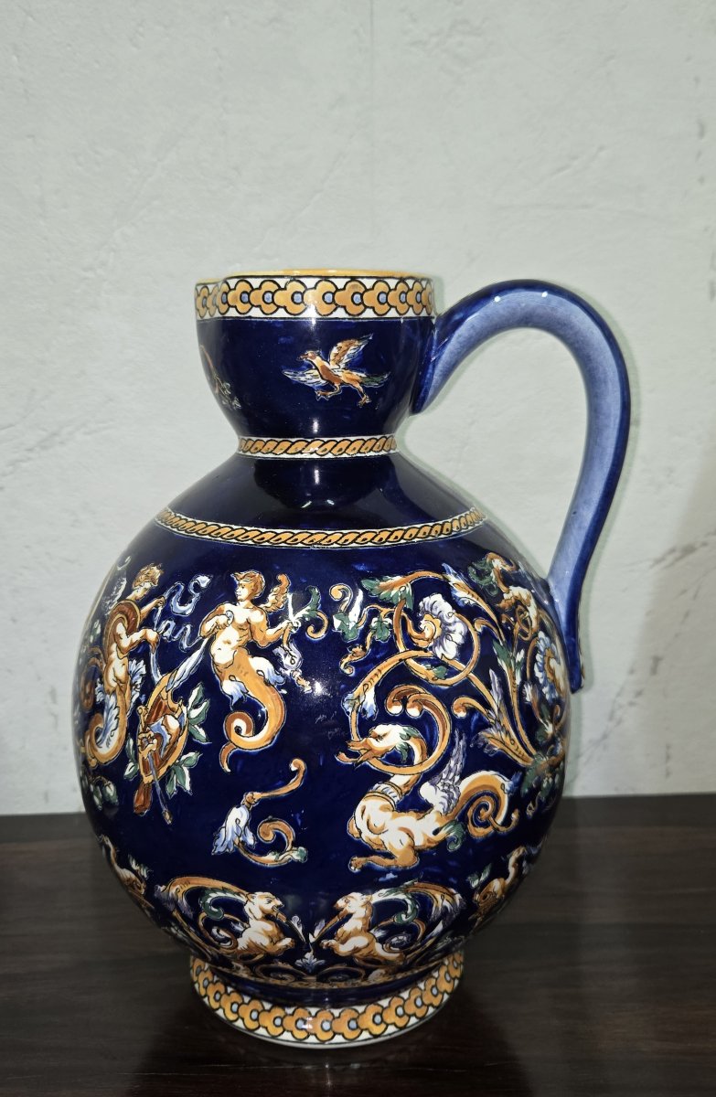 Large Decorative Earthenware Ewer/pitcher – Gien France-photo-1