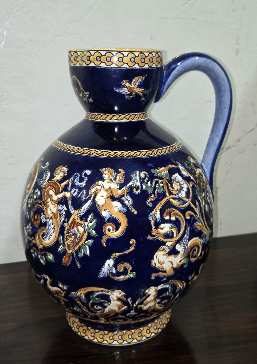 Large Decorative Earthenware Ewer/pitcher – Gien France-photo-3