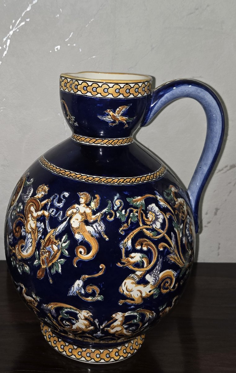 Large Decorative Earthenware Ewer/pitcher – Gien France-photo-4