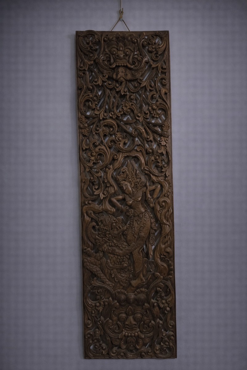 Carved Wooden Panel – Balinese/asian Decor – 100 X 28 Cm – 20th Century 
