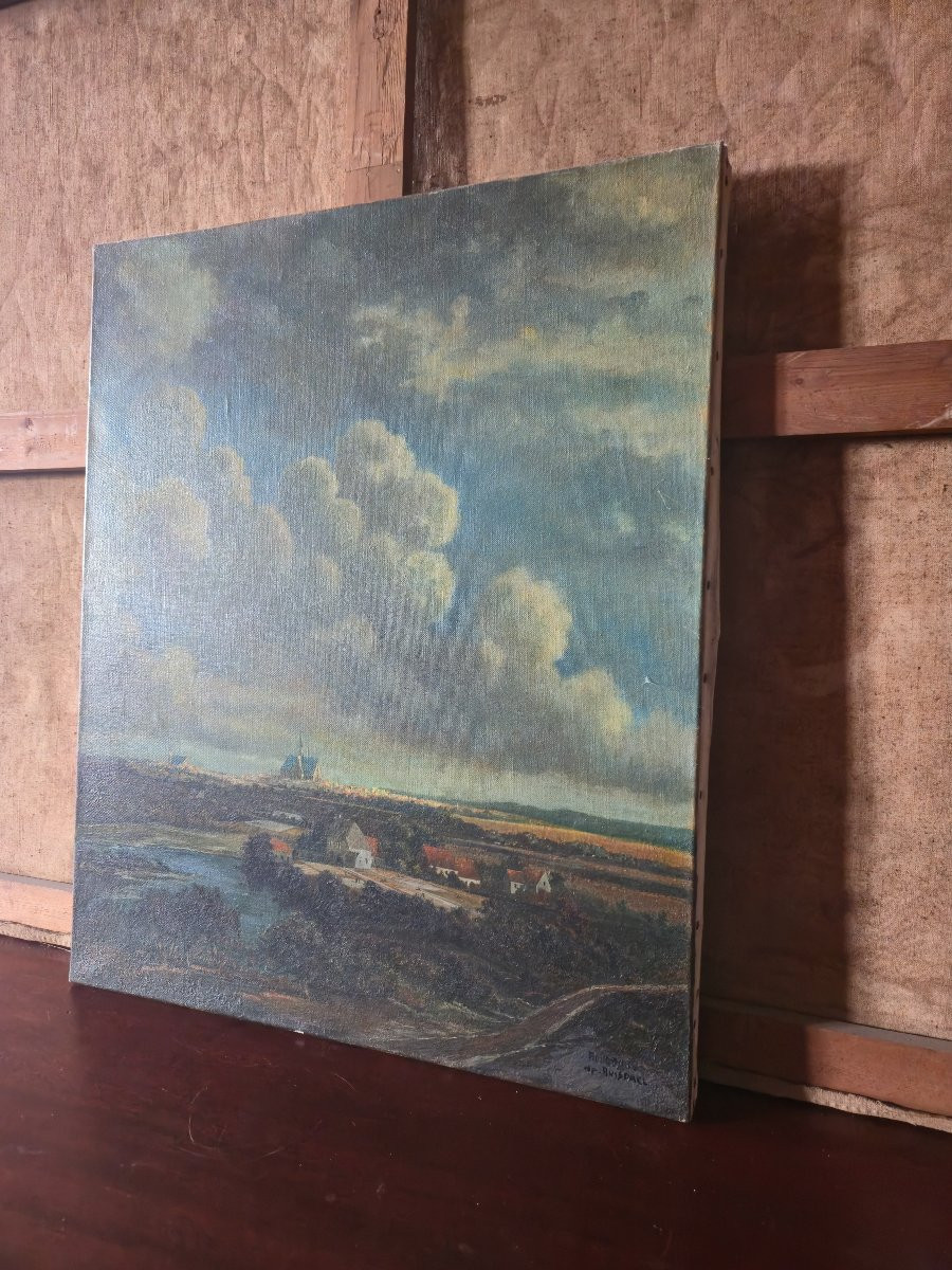 Huile sur toile – Paysage Hollandais animé dans le goût de Ruisdael - XXeme-photo-2