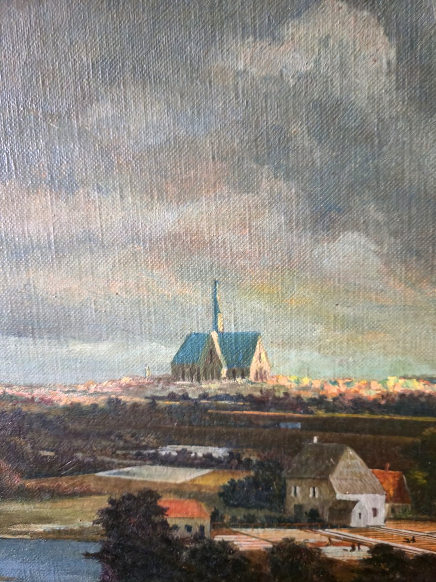 Huile sur toile – Paysage Hollandais animé dans le goût de Ruisdael - XXeme-photo-5