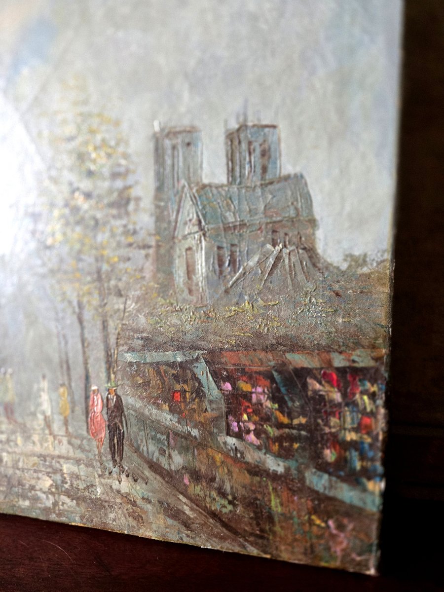 Oil On Canvas – Lively View Of Paris – H 41 X W 51 Cm – 20th Century  -photo-5