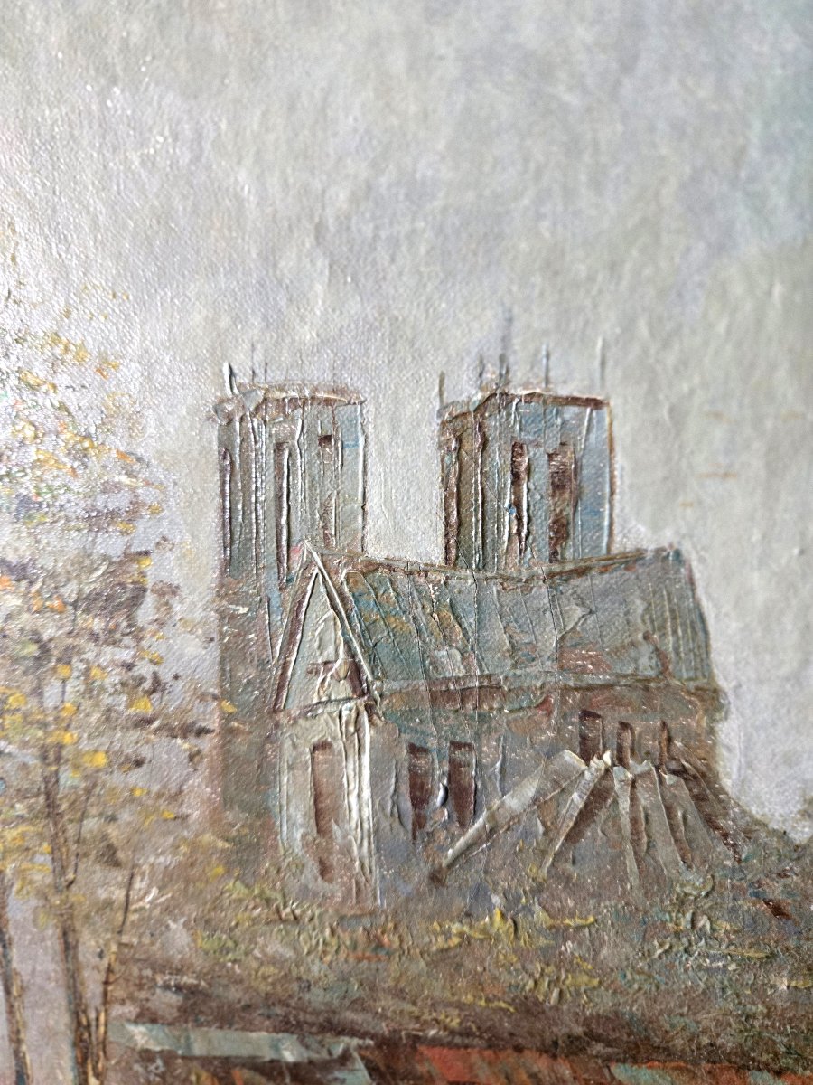 Oil On Canvas – Lively View Of Paris – H 41 X W 51 Cm – 20th Century  -photo-6