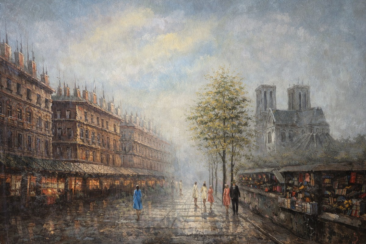 Oil On Canvas – Lively View Of Paris – H 41 X W 51 Cm – 20th Century  