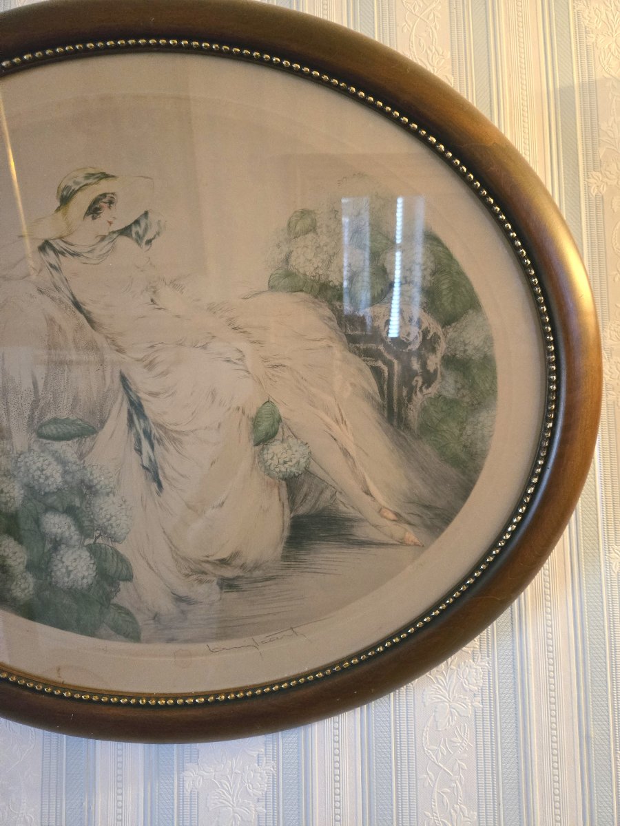 Louis Icart: Art Nouveau Print/engraving – Woman With Hydrangeas -photo-6