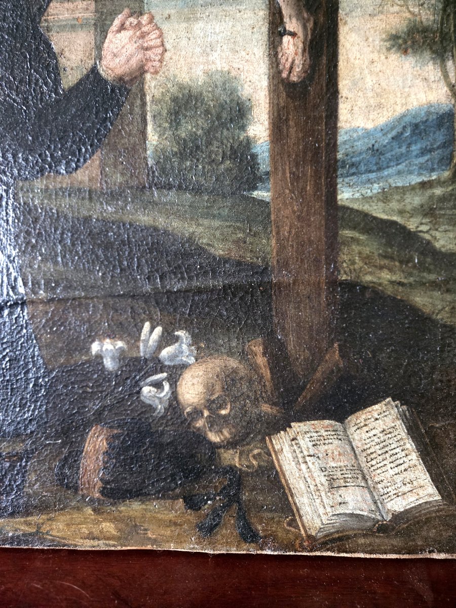 École italienne de la fin du XVIe siècle La Crucifixion avec Saint en prière -photo-4