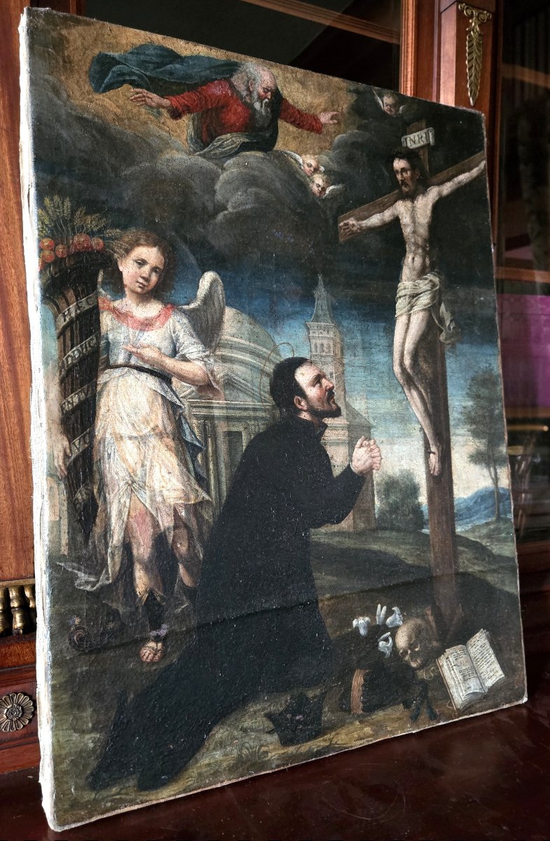 École italienne de la fin du XVIe siècle La Crucifixion avec Saint en prière -photo-6